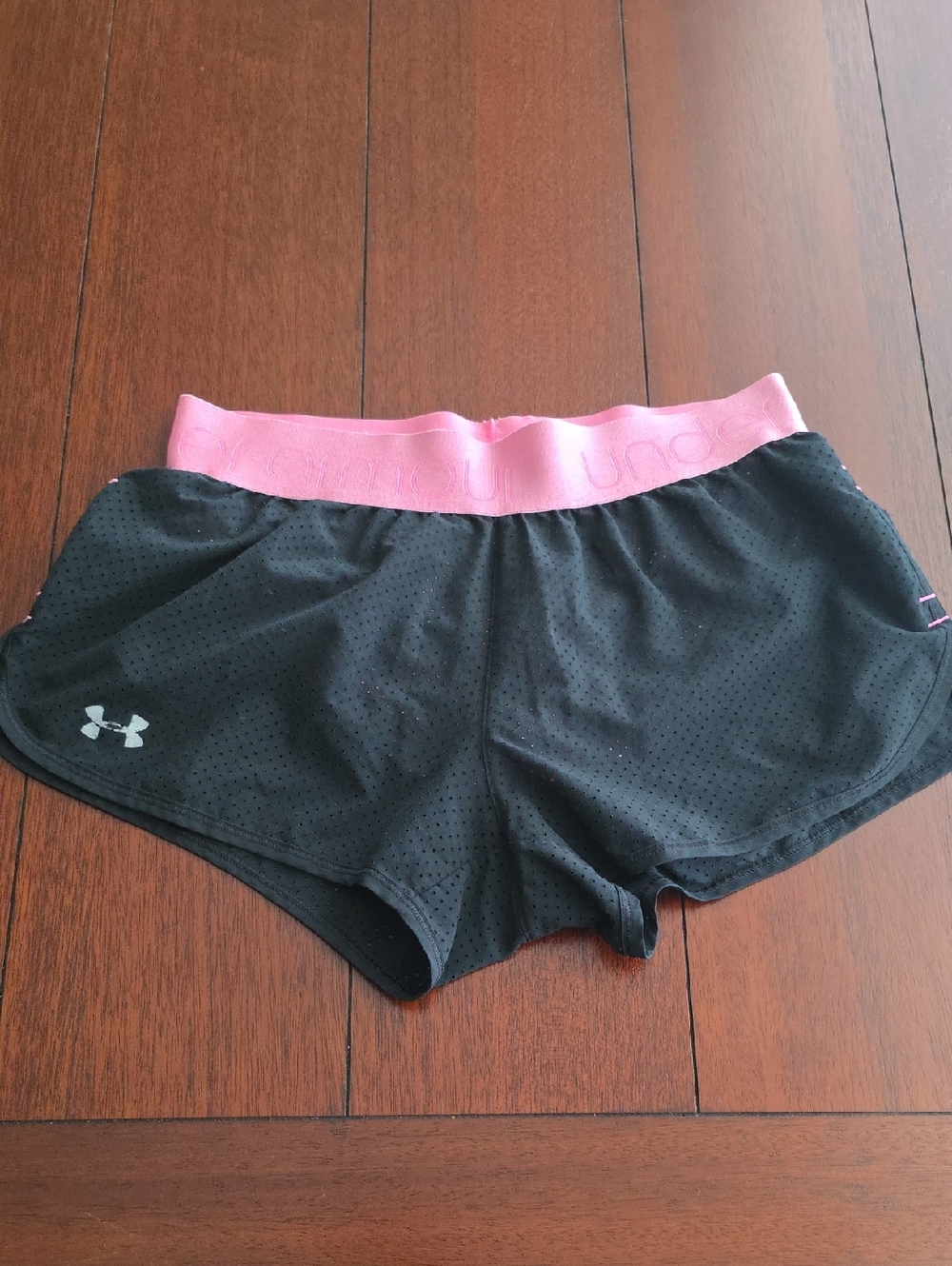 Under Armour Women's Black Athletic Shorts with Pink Waistband